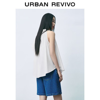 URBAN REVIVO UR2024夏季女装都市超宽松木耳边系带罩衫衬衫UWU240032 本白 S