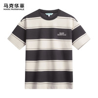 马克华菲【字母刺绣】短袖T恤男2024春夏新款圆领百搭条纹撞色休闲男士T恤 801米白 M