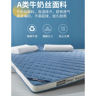 南极人乳胶记忆棉床垫软垫家用卧室宿舍单人加厚榻榻米海绵秋冬垫子 XZ-方格典雅蓝-久睡不塌释压回弹 150*200cm 厚6cm床垫