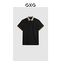 GXG 男装 2024年夏时尚撞色休闲纯棉男士翻领Polo衫短袖 黑色