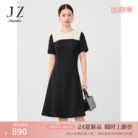 玖姿·安娜蔻Bling闪光拼接赫本风收腰轻礼服连衣裙女2024夏季 素黑 L