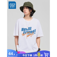 真维斯男装2024夏季 时尚个性英文印花圆领男士短袖T恤上衣LN 白色2100 190/108B/XXL