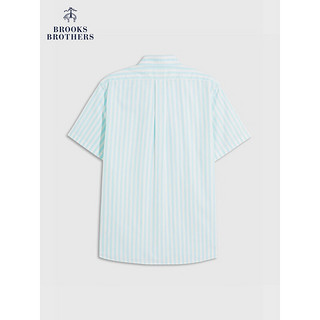 布克兄弟（BrooksBrothers）男士24春夏修身版免烫牛津纺条纹短袖休闲衬衫 4007-浅绿色 XL