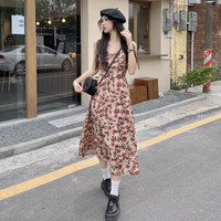 舜莎淑女套装女秋冬小个子甜美碎花吊带长裙针织外搭裙子早打底灯 单中长款裙子 S 75-90斤