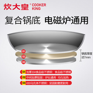 炊大皇蒸锅304不锈钢三层加厚复底家用蒸馒头锅具电磁炉通用