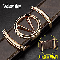 Walker Shop皮带男青年商务休闲字母时尚裤带真皮字母G合金平滑扣男士腰带 WYK40咖色金扣 120cm