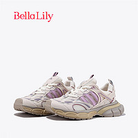 Bella Lily 2024春季新款网面透气老爹鞋女增高休闲鞋舒适松糕鞋子 杏色 37