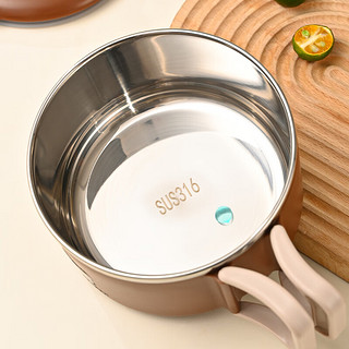 巧居巧具（qiao ju qiao ju）316不锈钢泡面碗带盖可沥水面碗快餐碗可微波加热饭盒 小棕熊