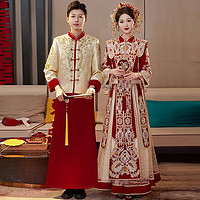 枝己秀禾服新娘婚纱2024结婚中式礼服古装嫁衣敬酒服凤冠霞帔 231109(仅女装) 2XL