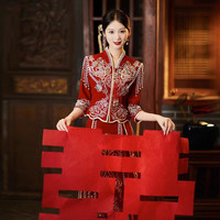 泰勒马丁秀禾服新娘婚纱2024丝绒重工结婚礼服古装嫁衣敬酒服 23826 L