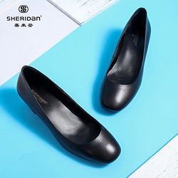 SHERIDAN 喜来登 新款女高跟鞋 羊皮圆头浅口女士皮鞋 通勤工作鞋 黑色7884A
