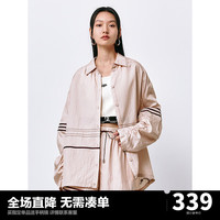 PEACEBIRD 太平鸟 微光泽肌理感长袖衬衫女士2024夏季撞色缎感织带衬衣 浅粉衬衫 M