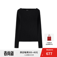 Marc O'Polo/MOP春季一字领波浪纹打底针织衫女 黑色990 XXS/155