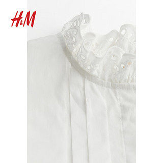 H&M2024夏季女装细褶棉质上衣1232080 白色 155/80A