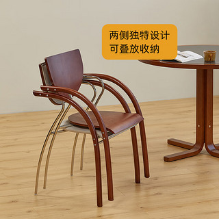 世途可叠放简约复古软包餐椅现代设计师靠背实木扶手椅子不锈钢餐桌椅 复古色  木面 复古色 | 木面