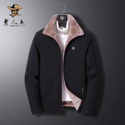 老人头laorentou8xl秋冬加绒男士夹克加大码休闲外套男立领户外防风衣