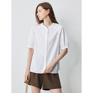 初语中式国风立领短袖衬衫女2024夏季分割设计感通勤上衣t恤 米白色 L