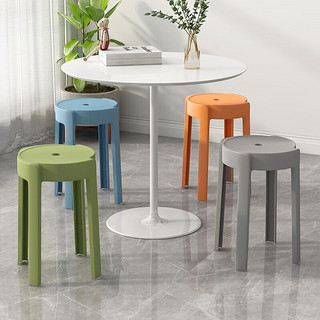 费林斯曼凳子家用塑料凳子板凳加厚凳子餐凳圆凳可叠放 加厚耐磨6把装(粉绿蓝橘灰白)