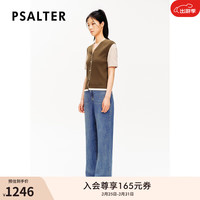 诗篇(PSALTER)专选2024夏条纹拼接假两件v领短袖开衫毛针织衫 咖啡色 36