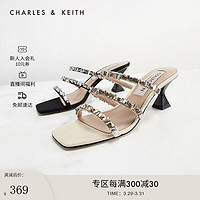 CHARLES & KEITH CHARLES＆KEITH2021夏季新品SL1-60920030女士半宝石装饰高跟凉鞋 Beige米色 35