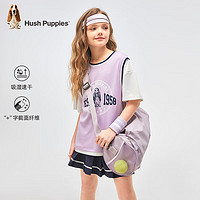 暇步士 童装儿童2024夏季男女童运动风圆领短袖活力百搭时尚休闲短袖 凝香紫 150cm