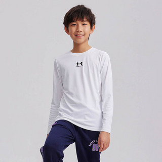 安德玛（Under Armour）儿童长袖T恤2024年春季男大小童运动休闲上衣 白色 130cm