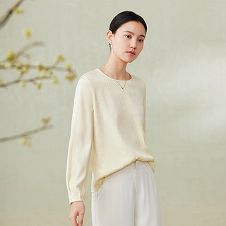 菲妮迪品牌真丝雪纺衫2024春桑蚕丝设计感高端气质圆领上衣女 鹅黄色 S