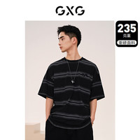 GXG 男装 235g重磅条纹设计宽松休闲短袖T恤男士上衣 24年夏季 黑灰条 170/M