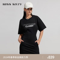 MISS SIXTY2024夏季连衣裙女圆领落肩印花字母镂空露腰休闲风 黑色 XS