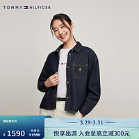 TOMMY HILFIGER 24春季女棉麻混纺刺绣贴袋落肩宽松原色牛仔衬衫41331 深灰色1AP 32 （XS）