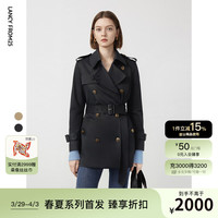 朗姿法式复古流行正肩高级感气质休闲外套2024年春收腰风衣女 黑色 M