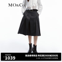 MO&Co.2024春设计感压褶方扣腰带高腰智性半身裙MBD1SKT032 深花灰色 XS/155