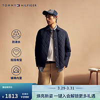 TOMMY HILFIGER【出走都市】男防泼水复古菱格按扣翻领轻薄铺棉外套35257 藏青色DW5