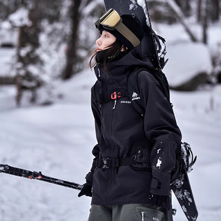 AWKA单板宽松美式滑雪服女秋冬季男士防水3L专业雪地外套上衣 黑 M 偏大一码