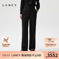 朗姿/LANCY2024春季黑色商务通勤羊毛西装裤女宽松直筒长裤子 夜幕黑色 XL