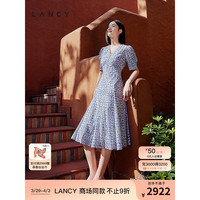 朗姿/LANCY2024夏季法式泡泡袖印花连衣裙女中长款气质裙子棉 薰衣草紫色 M