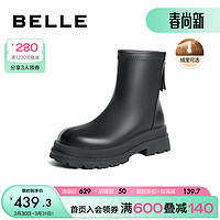 BeLLE 百丽 休闲弹力靴女百搭厚底增高圆头瘦瘦靴B1498DD3 黑色-绒里 37