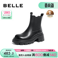 BeLLE 百丽 烟筒靴女复古厚底切尔西靴短靴加绒B1614DD3 黑色-绒里 38