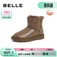 BeLLE 百丽 厚底保暖雪地靴女23冬季羊毛加绒短靴A4K1DDD3 咖啡色 38