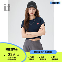 :CHOCOOLATE it 女装短款短袖T恤2024夏季青春活力上衣001080 NYX/藏青色 S