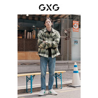 GXG奥莱 22年男装 绿色格纹翻领夹克胸前口袋设计外套 秋季