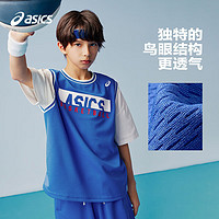 ASICS 亚瑟士 童装2024夏季男女童吸湿速干篮球服套装短袖T恤短裤两件套 300复古绿 120cm