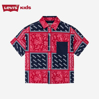 Levi's李维斯童装男童开襟衬衫2024夏季儿童满印潮流上衣 辣椒红 110/56