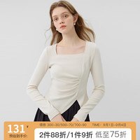 范思蓝恩23FS13101不对称设计感方领针织衫女秋长袖上衣 杏色 XL