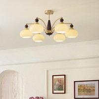 YSH 依诗豪 中古奶油风客厅吊灯日式胡桃木色复古创意实木柿子玻璃餐厅卧室灯