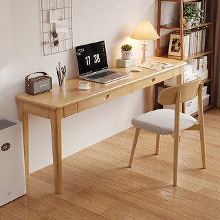 KERZY 可芝 全实木窄书桌家用电脑桌靠墙长条桌学生卧室学习桌子 原木色 140cm