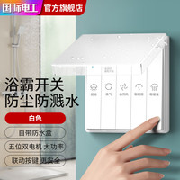  7M国际电工 浴霸开关五开带防水盒浴室卫生间浴霸风暖五合一防水开关 浴霸开关带一体防水盖-白色 浴霸五开-白色
