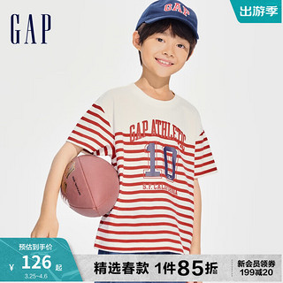 Gap男童2024春季纯棉条纹海军风logo短袖T恤儿童装上衣890481 红白条纹 150cm(L) 亚洲尺码