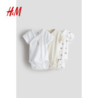 H&M童装2024春季女婴哈衣棉质三角包屁衣服短袖3件装0701784 浅米色/图案 66/44