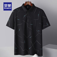 罗蒙含桑蚕丝男士印花短袖POLO2024夏季休闲百搭T恤男 黑色 170